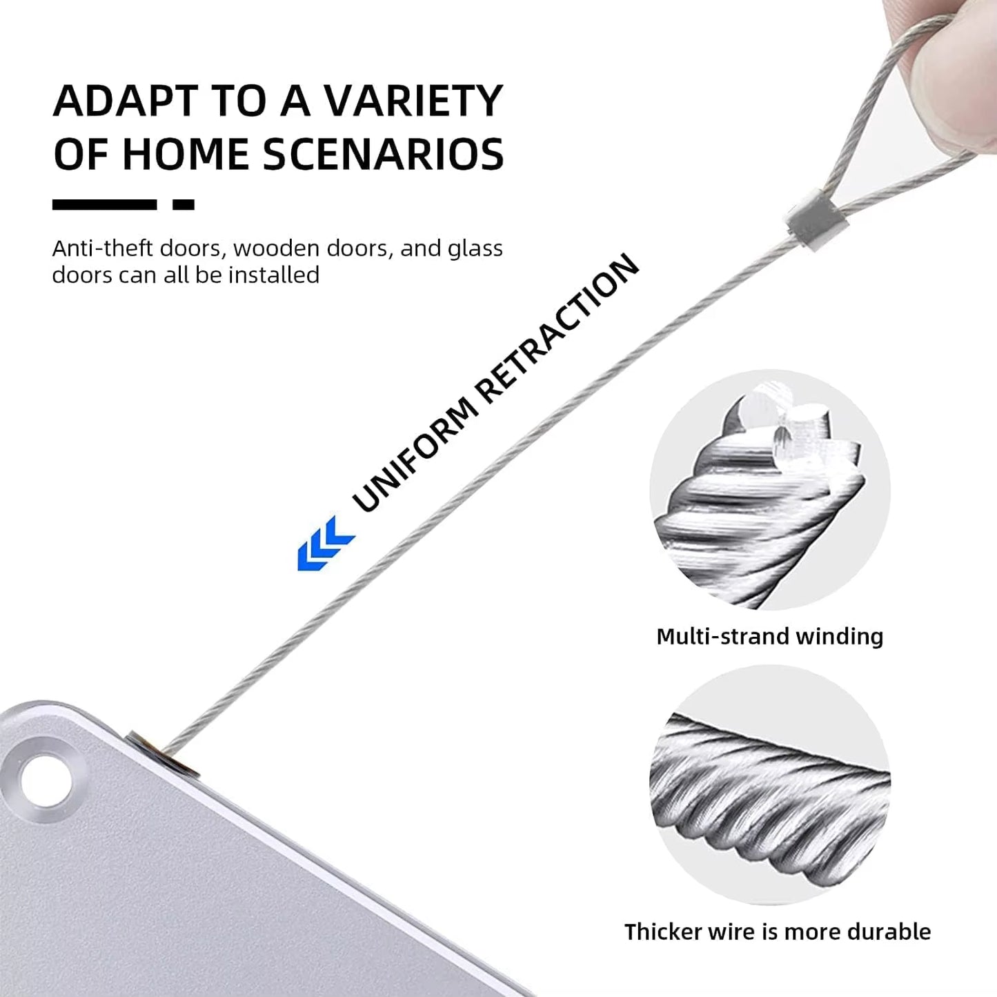 Punch-Free Automatic Sensor Door Closer Adjustable Surface Door Stop Bracket Pull Cord Door Closer for Residential Commercial