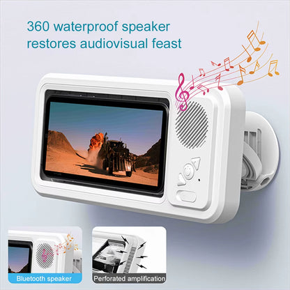 Shower Phone Holder with Bluetooth Speaker 360 Rotation Wall Phone Mount for Shower Waterproof anti Fog for 4-6.9" Phones