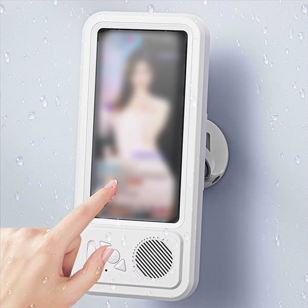 Shower Phone Holder with Bluetooth Speaker 360 Rotation Wall Phone Mount for Shower Waterproof anti Fog for 4-6.9" Phones