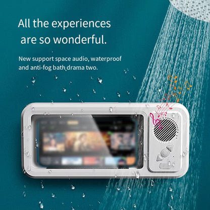 Shower Phone Holder with Bluetooth Speaker 360 Rotation Wall Phone Mount for Shower Waterproof anti Fog for 4-6.9" Phones